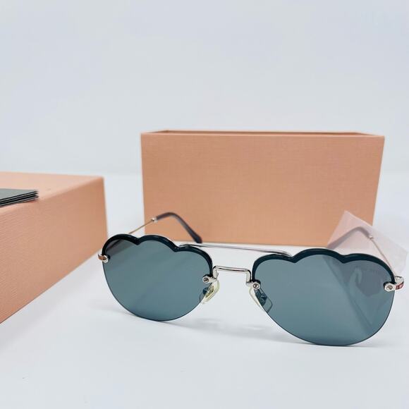 Miu Miu 58mm ☁️ Irregular Cloud Sunglasses DARK GRAY FLASH SILVER pilot aviator - Picture 2 of 15